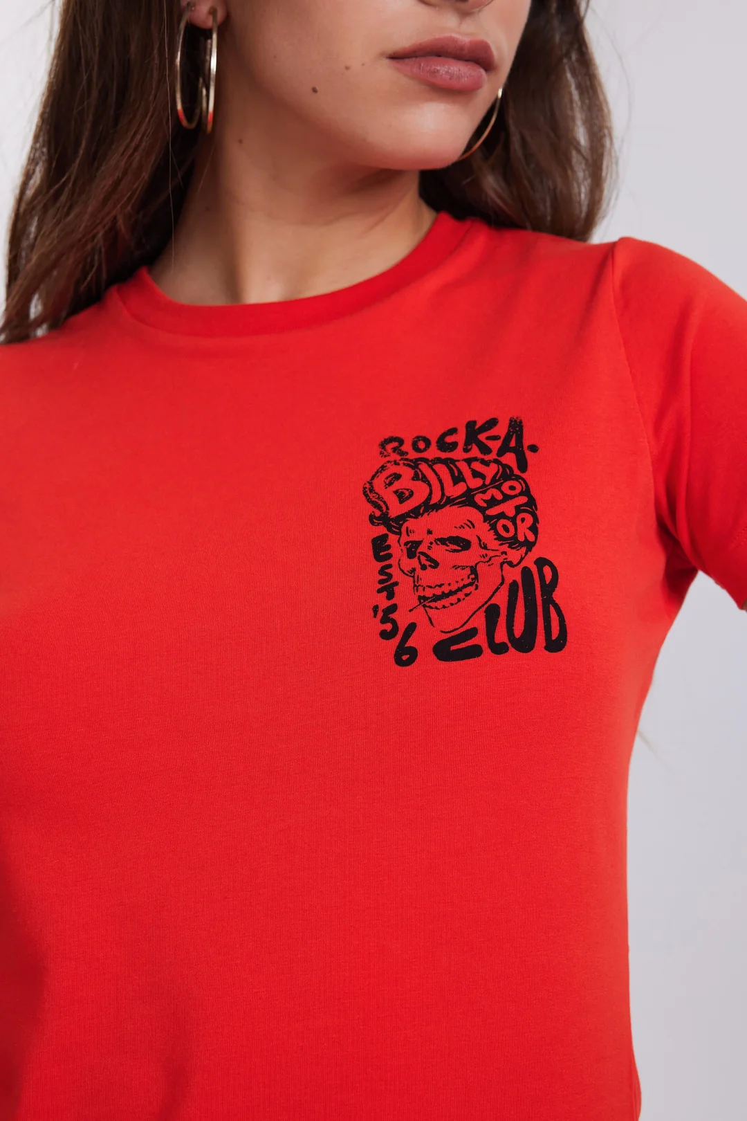 Dar Kesim Baskılı Kadın Kırmızı Tişört