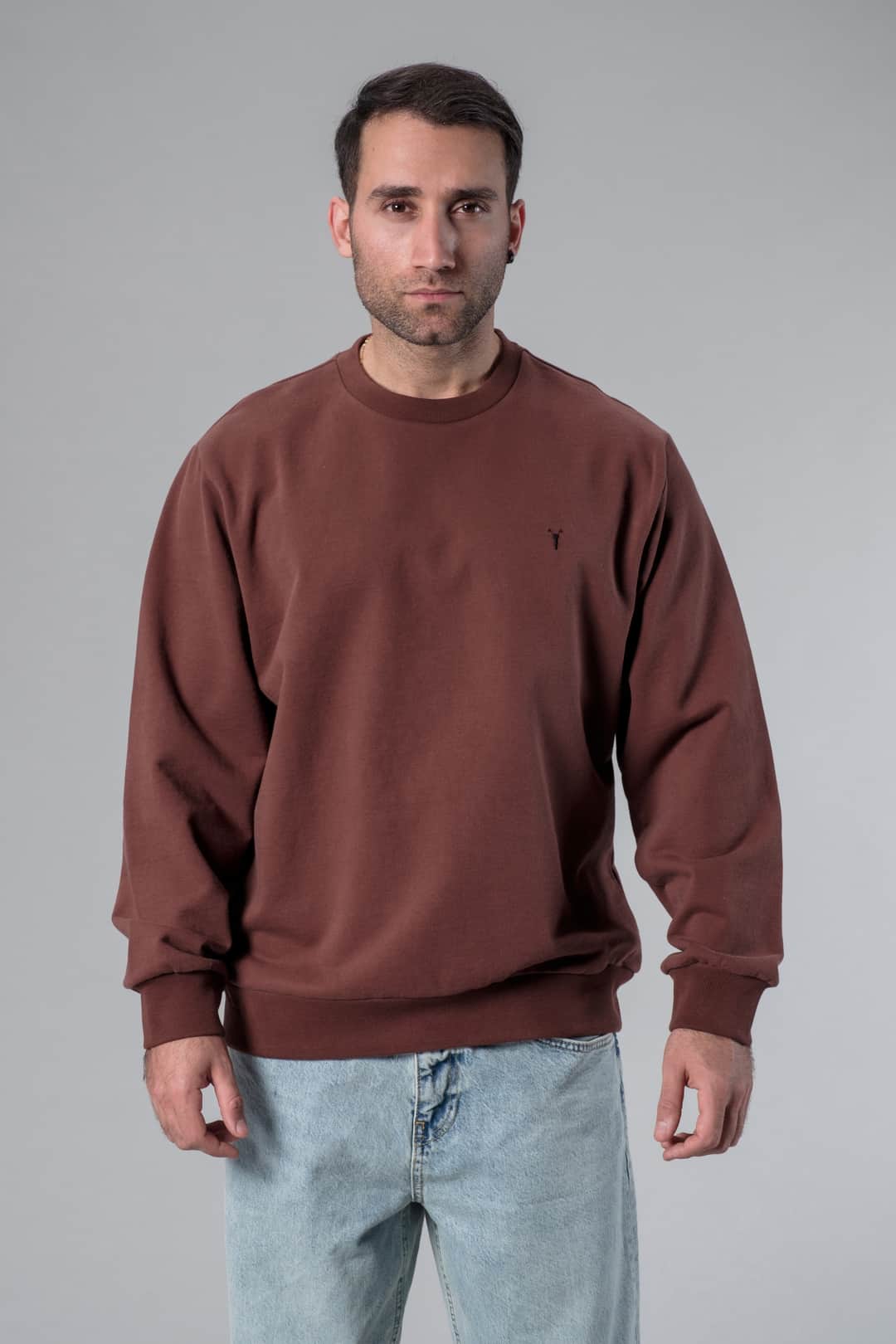 Bisiklet Yaka Kahverengi Sweatshirt