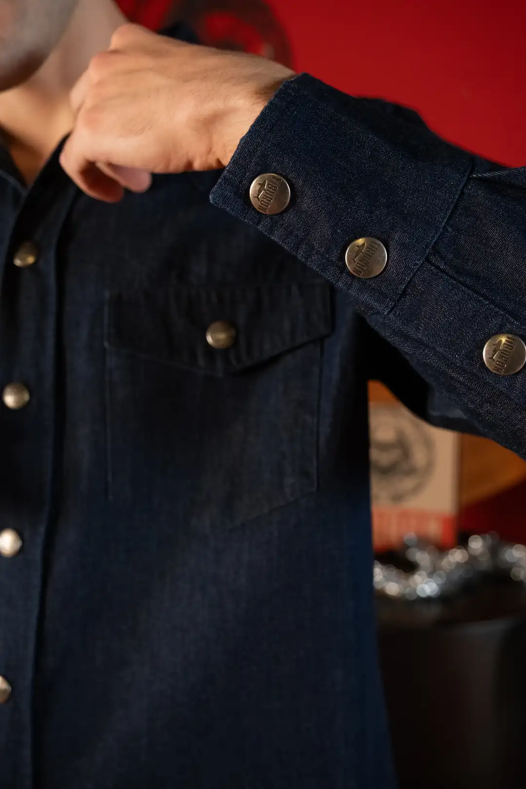 Erkek Lacivert Uzun Kollu Kot Gömlek