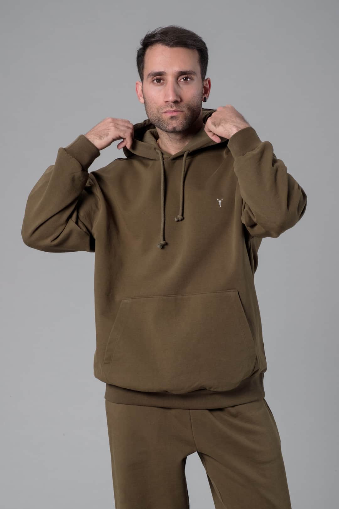 Kapüşonlu Oversize Haki Hoodie
