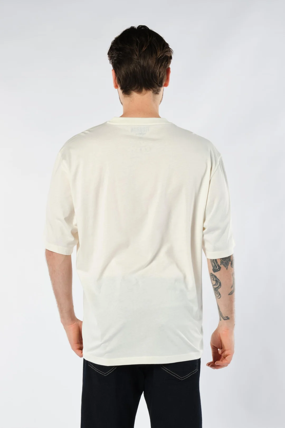 Önü Motor Baskılı Ekru Erkek Oversize Tişört