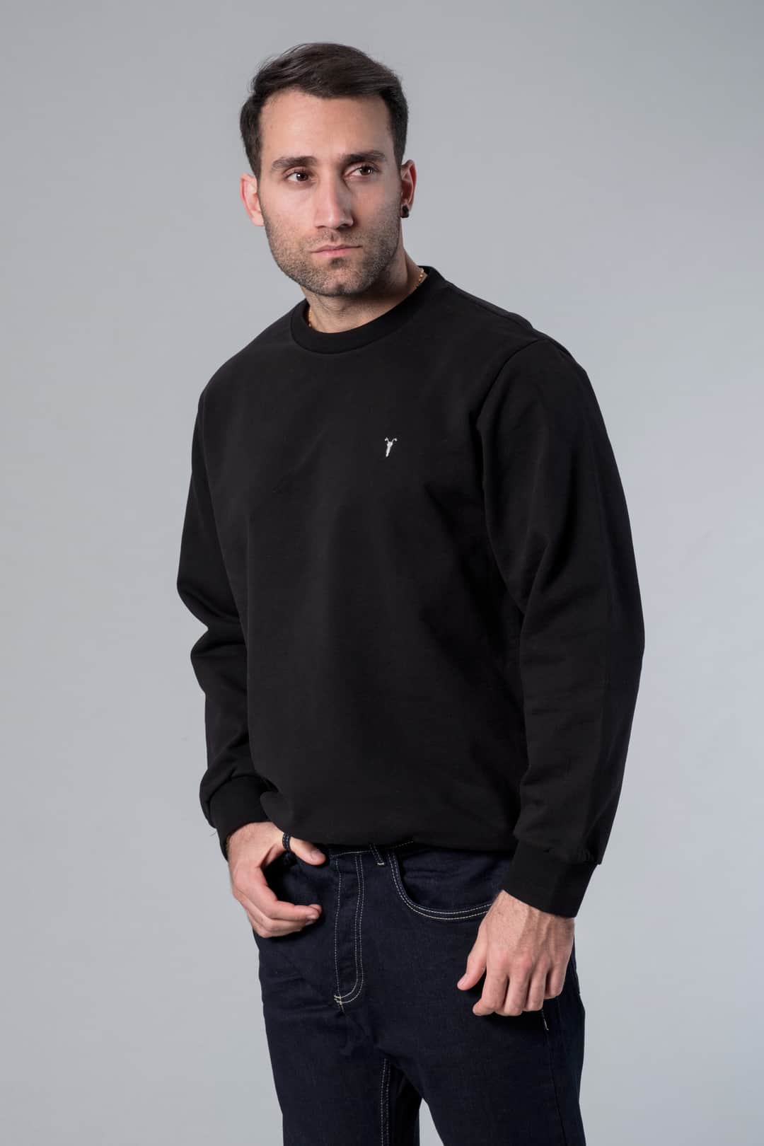 Bisiklet Yaka Siyah Sweatshirt