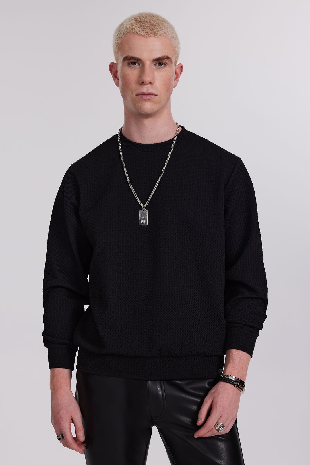 Bisiklet Yakalı Erkek Siyah Sweatshirt