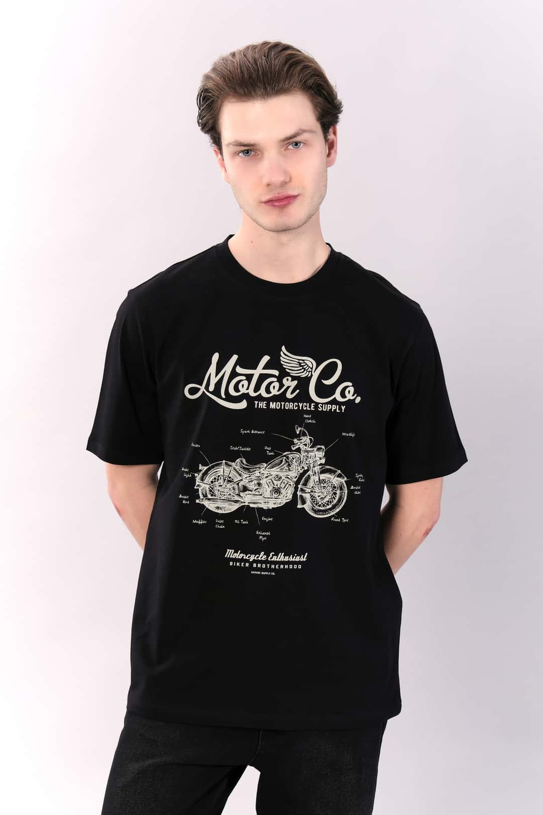 Motosiklet Temalı Siyah Regular Tişört