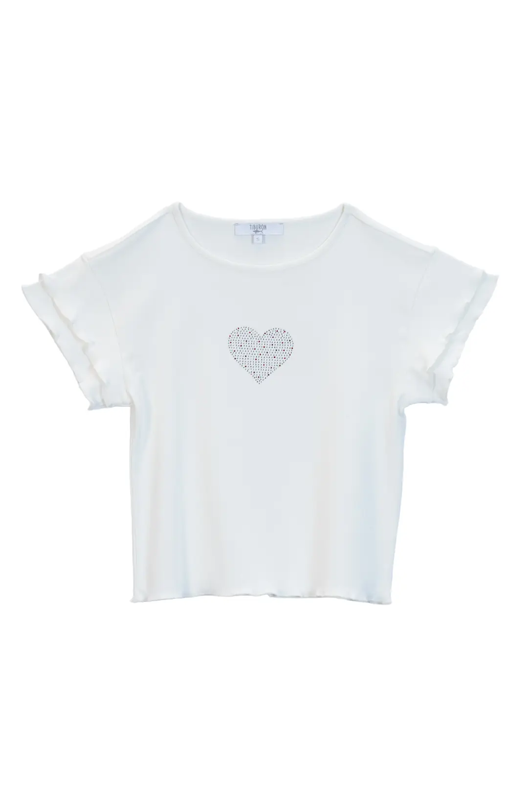 Kadın Beyaz Taş Baskılı Kısa Kollu Tişört