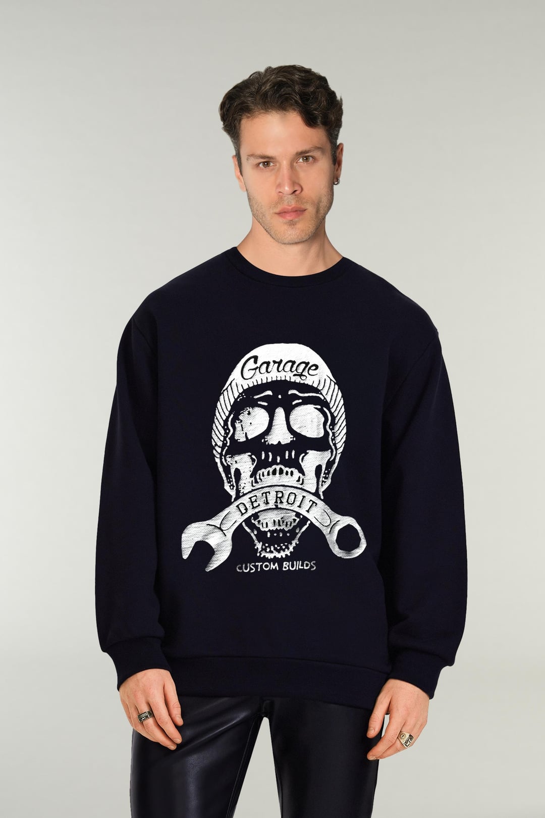 Kurukafa Baskılı Siyah Erkek Sweatshirt