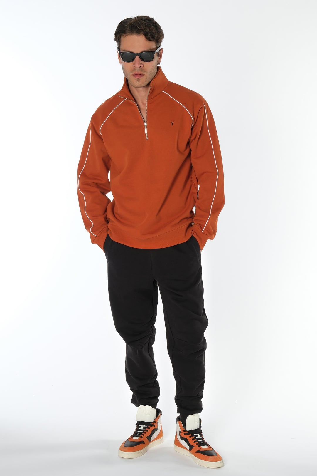 Kiremit Yarım Fermuarlı Sweatshirt