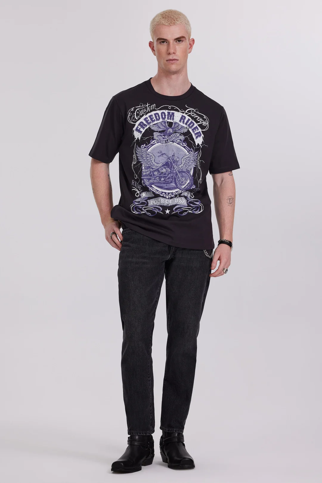 Motor Baskılı Antrasit Erkek Oversize Tişört