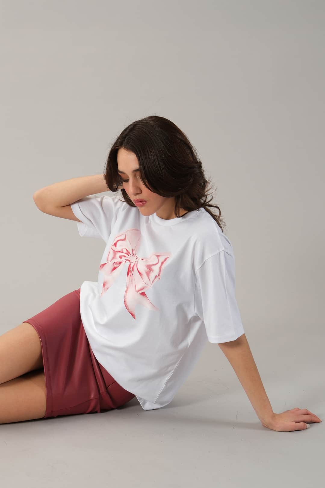 Fiyonk Baskılı Beyaz Oversize Tişört