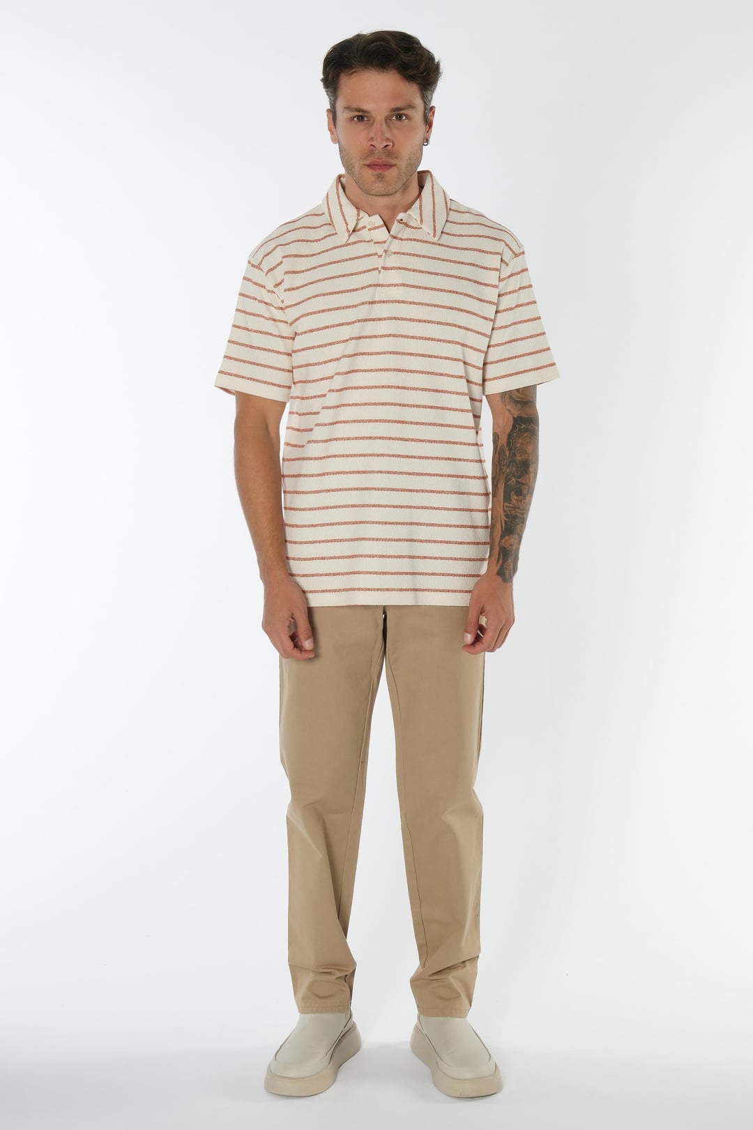 Jakarlı Çizgili Polo Yaka Tshirt