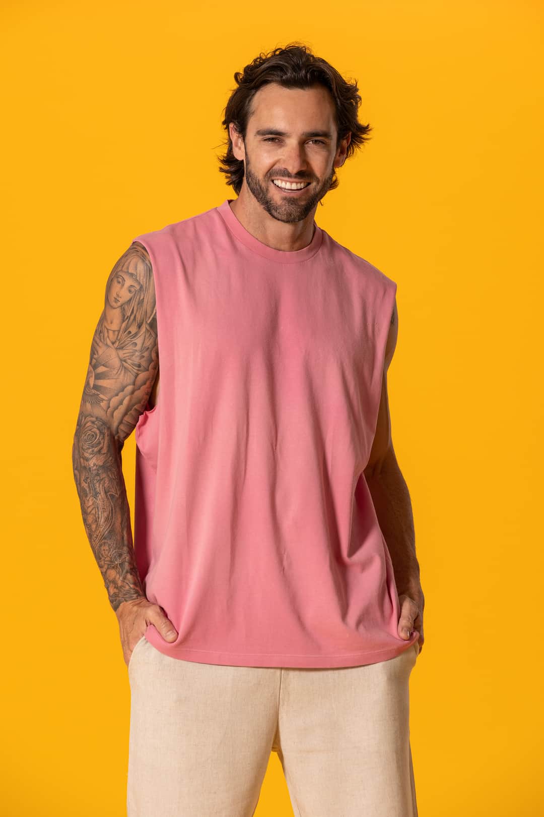 Pembe Yıkamalı Kolsuz Tişört