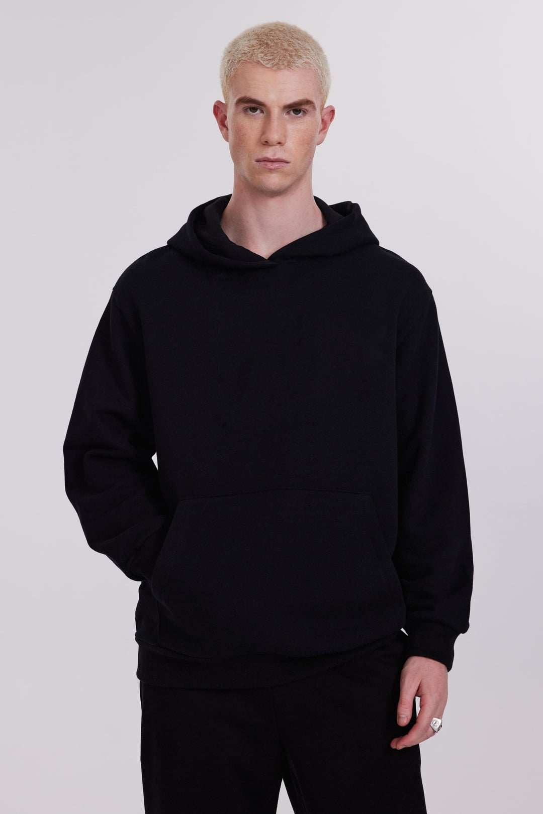 Slogan Baskılı Siyah Kapüşonlu Erkek Hoodie