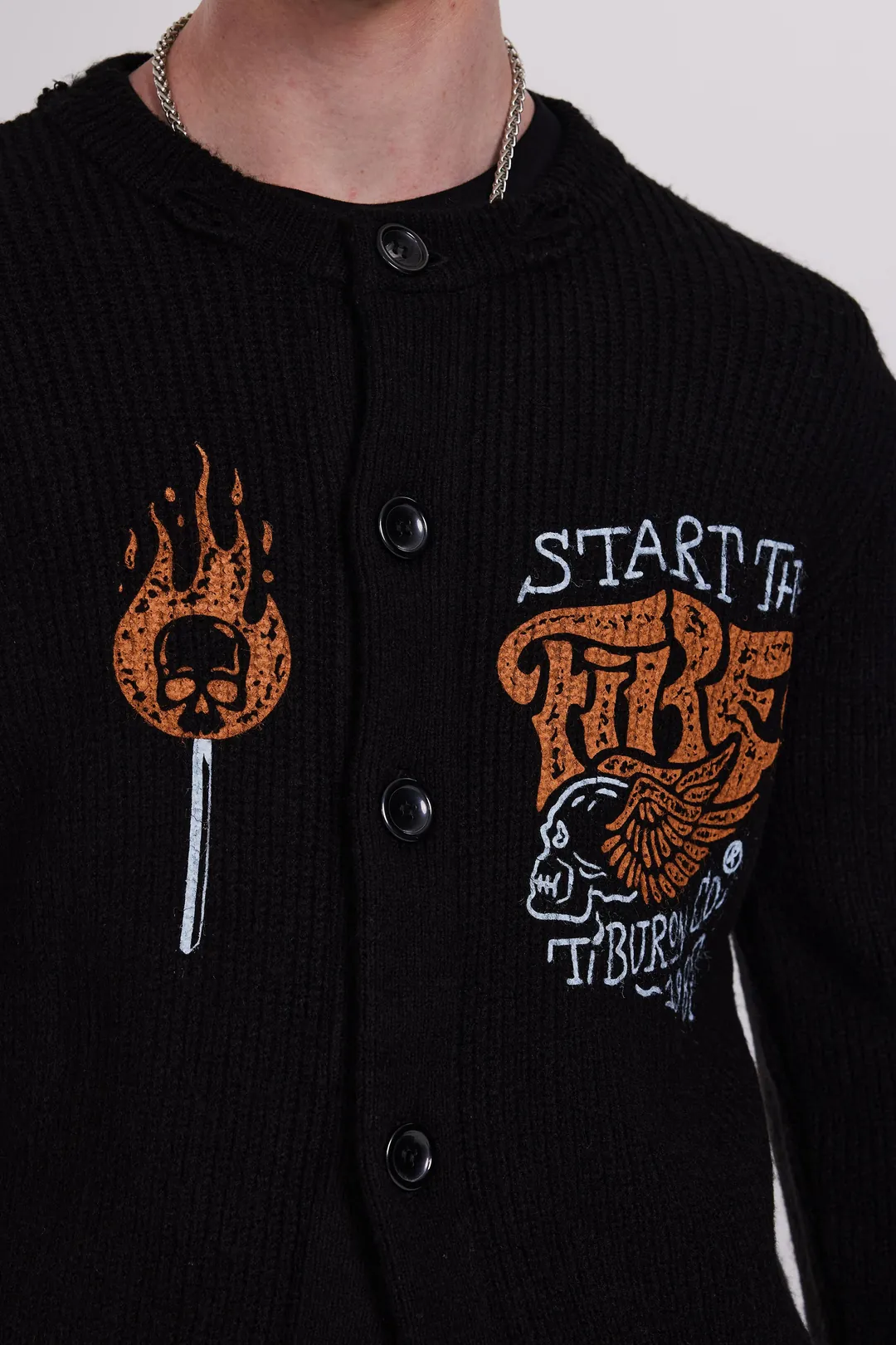 Baskılı Siyah Erkek Triko Hırka