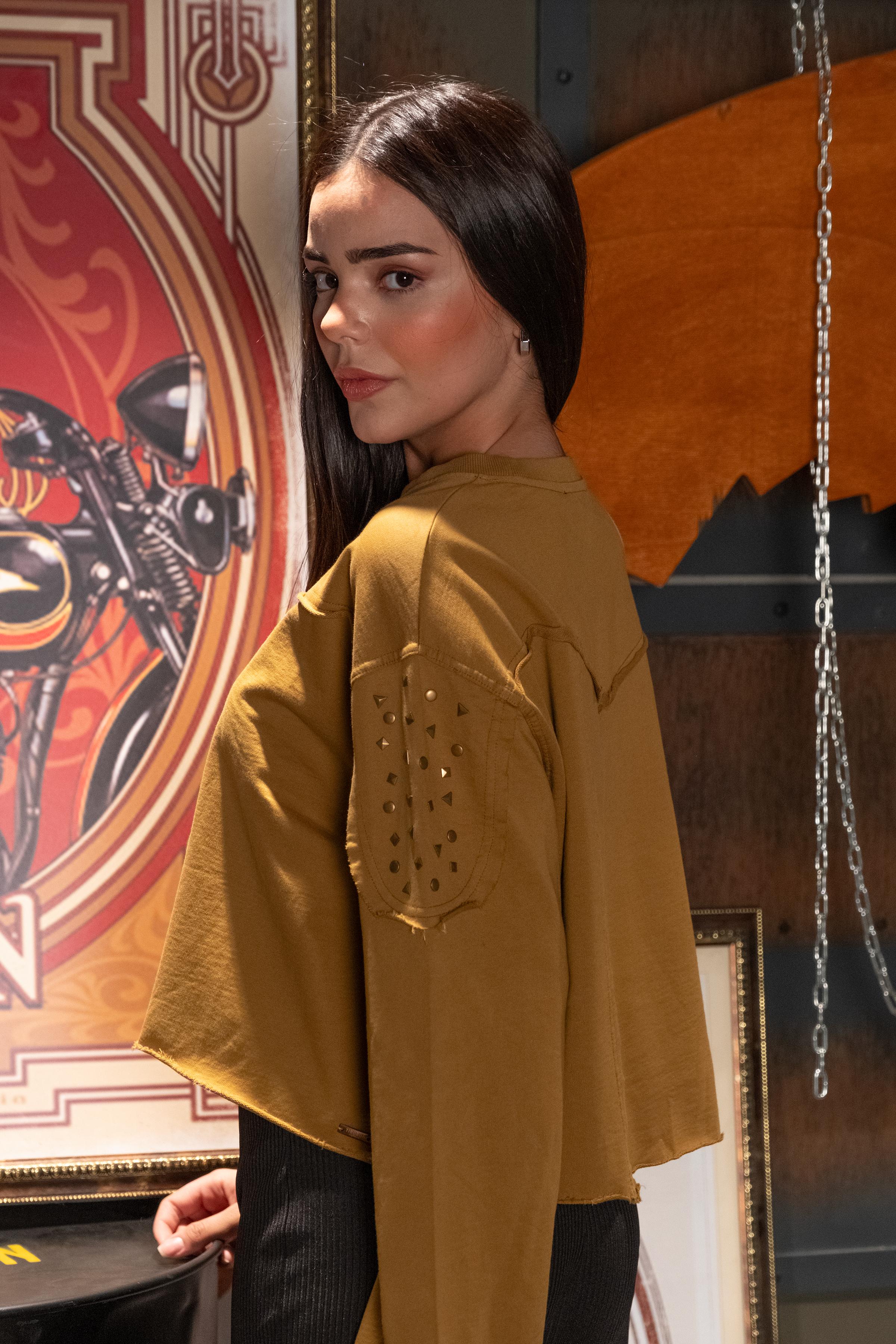 Trok Detaylı Hardal Sweatshirt