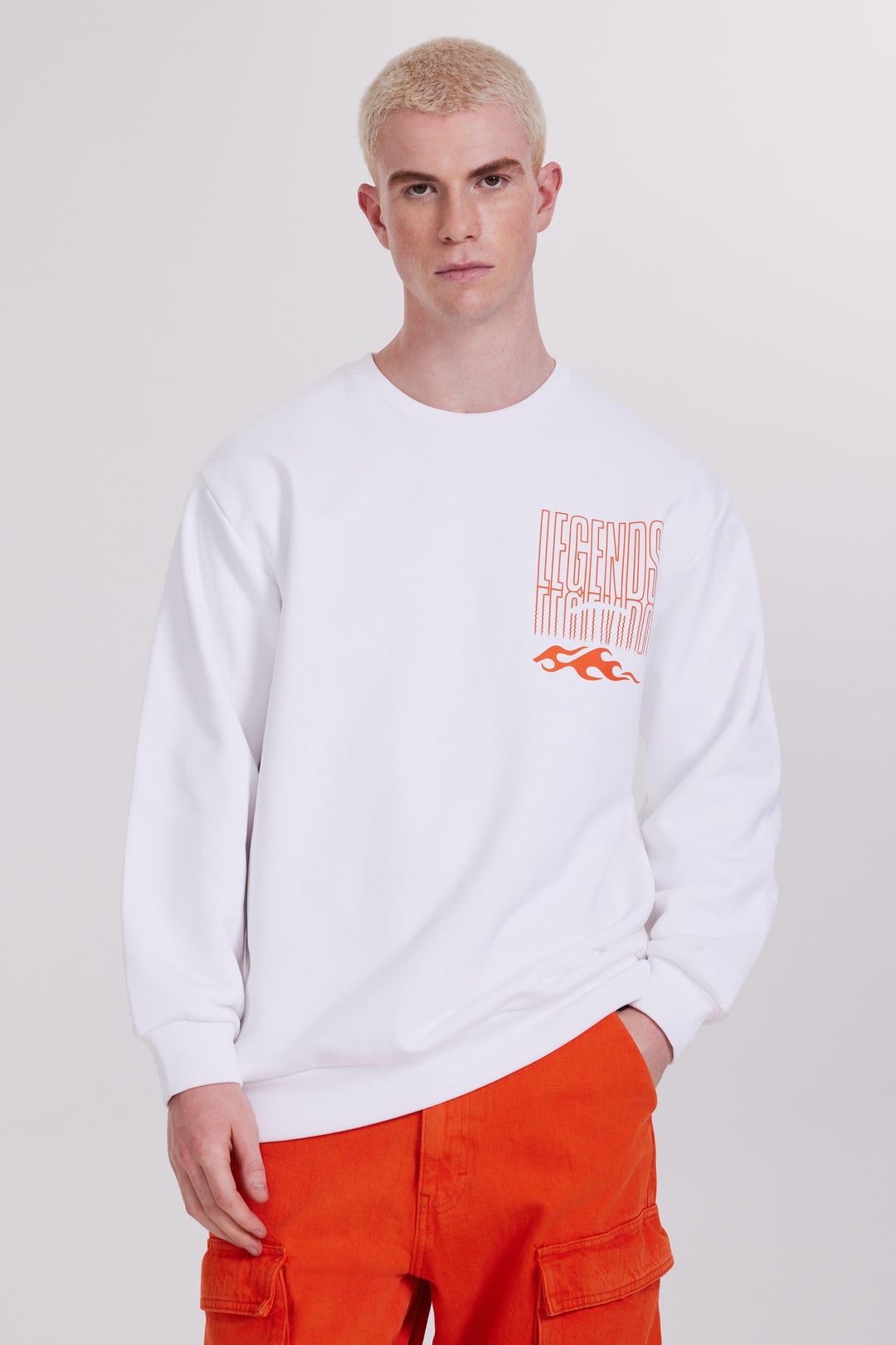 Önü ve Arkası Baskılı Beyaz Erkek Oversize Sweatshirt
