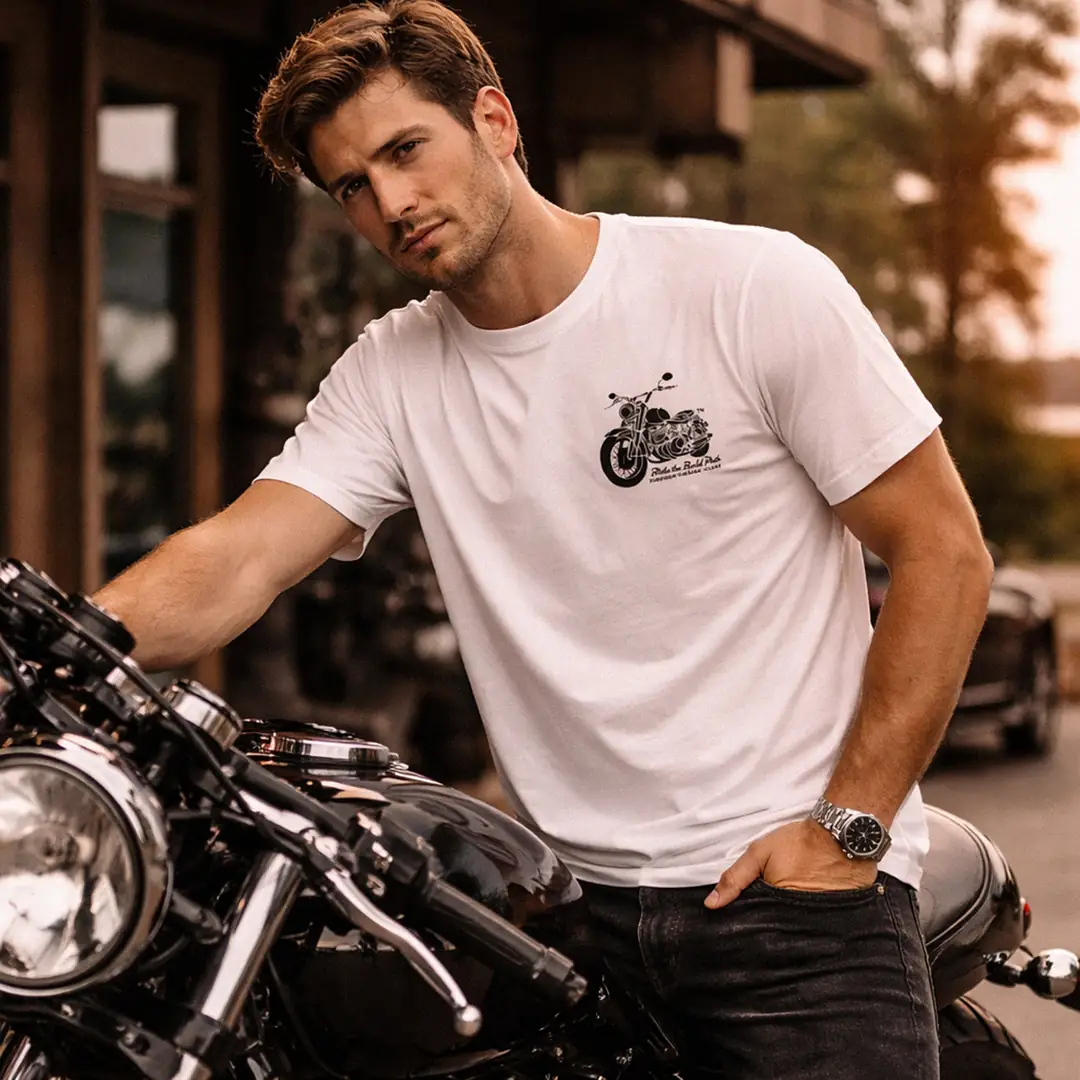 Erkek Minimal Baskılı Ekru Regular Tişört