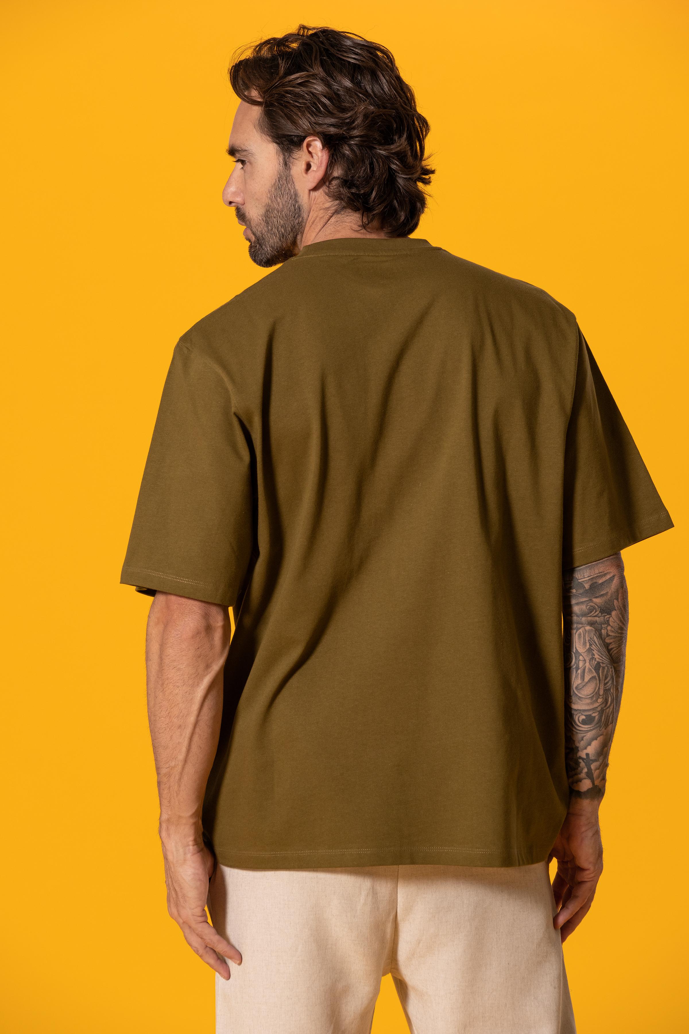 Bisiklet Yaka Haki Oversize Tişört