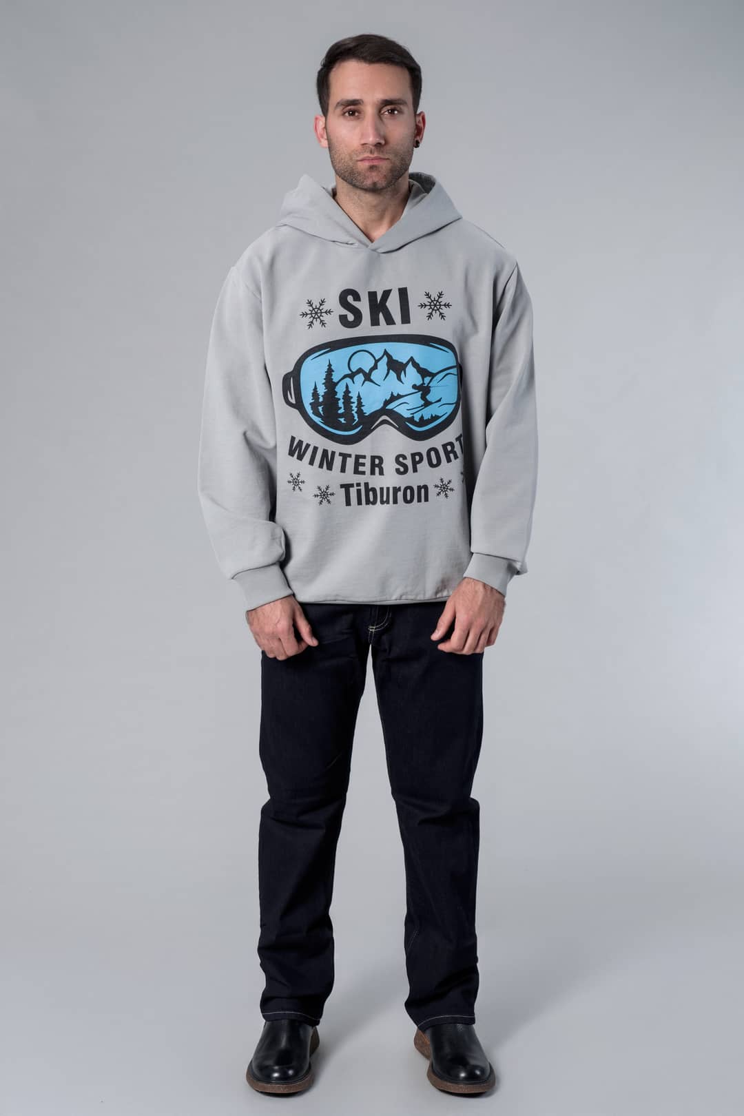 Kayak Teması Baskılı Oversize Hoodie