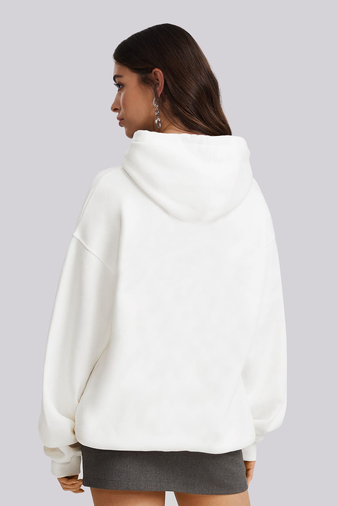 Küçük Baskılı Ekru Kadın Kapüşonlu Hoodie