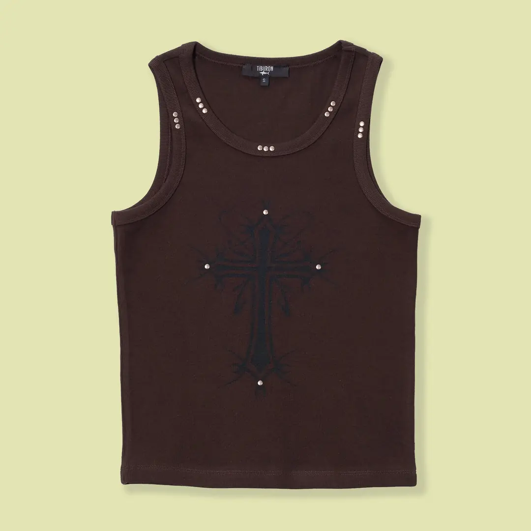 Baskılı Troklu Kahverengi Kolsuz Tişört