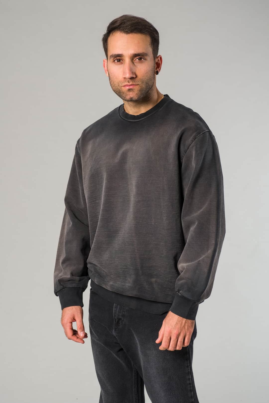 Erkek Oversize Antrasit Yıkamalı Sweatshirt