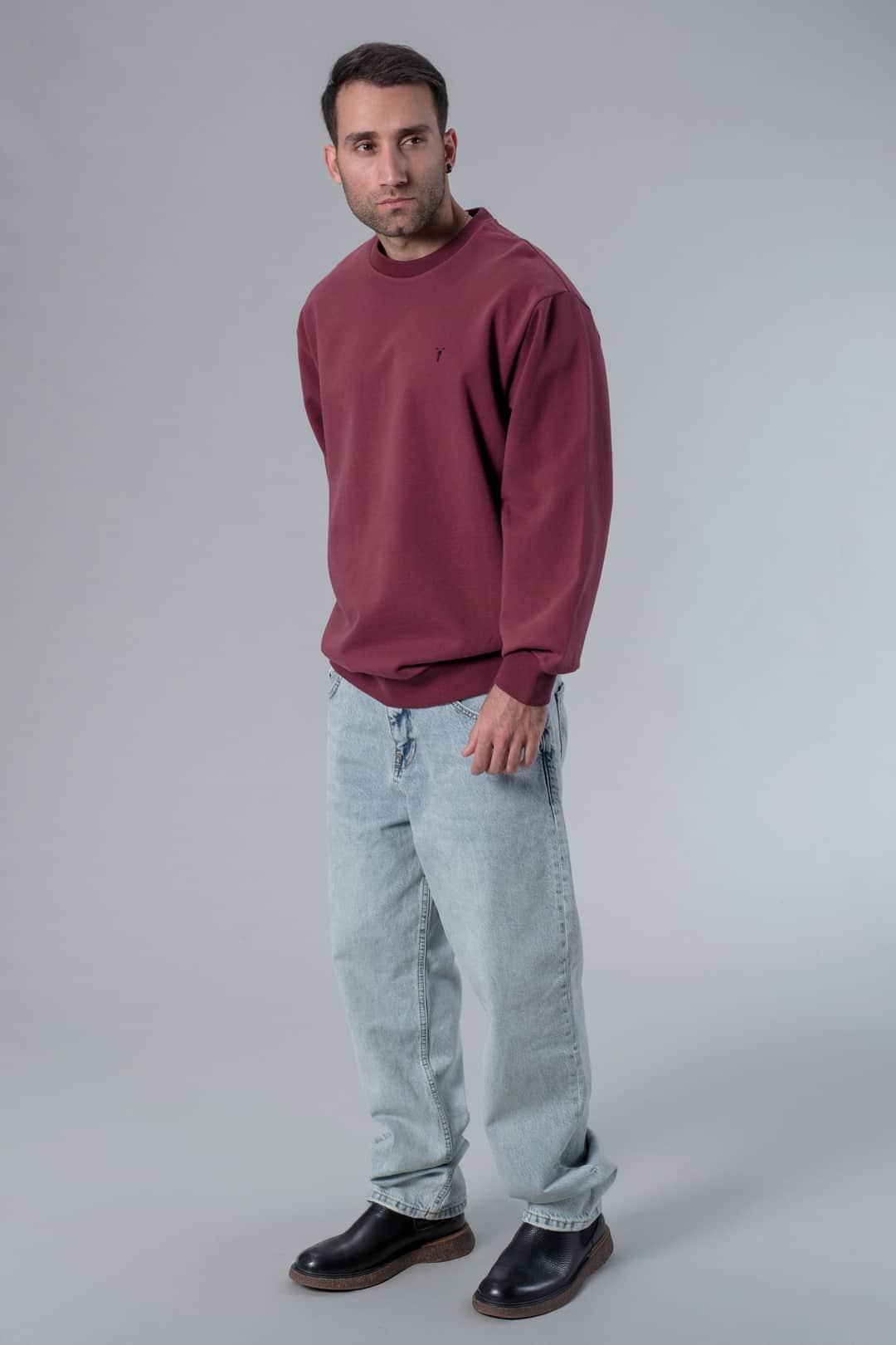 Bisiklet Yaka Bordo Oversize Sweatshirt
