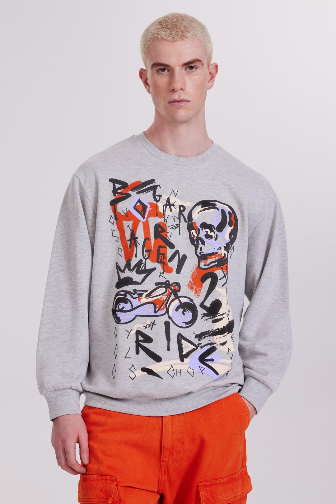 Kabartma Baskılı Melanj Erkek Sweatshirt