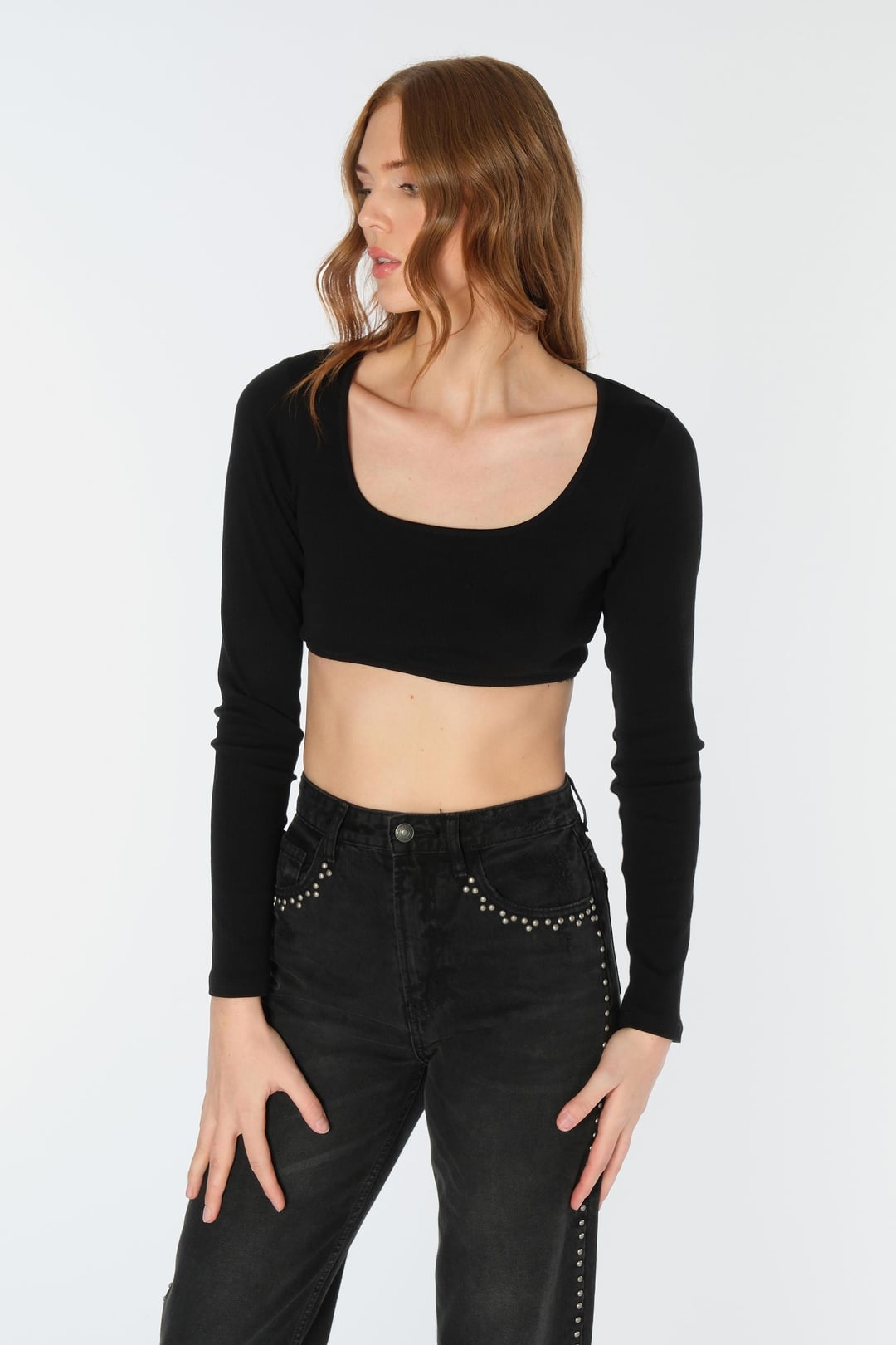 Siyah Fitilli Crop Top