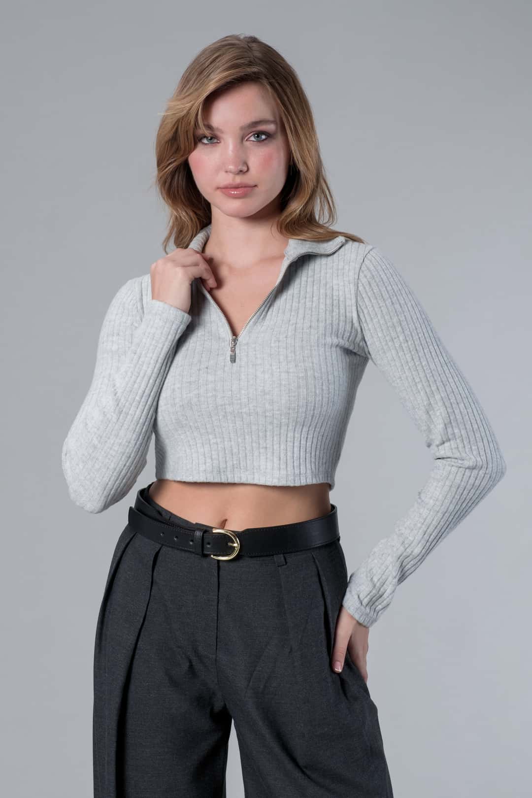Fermuarlı Polo Yaka Fitilli Body