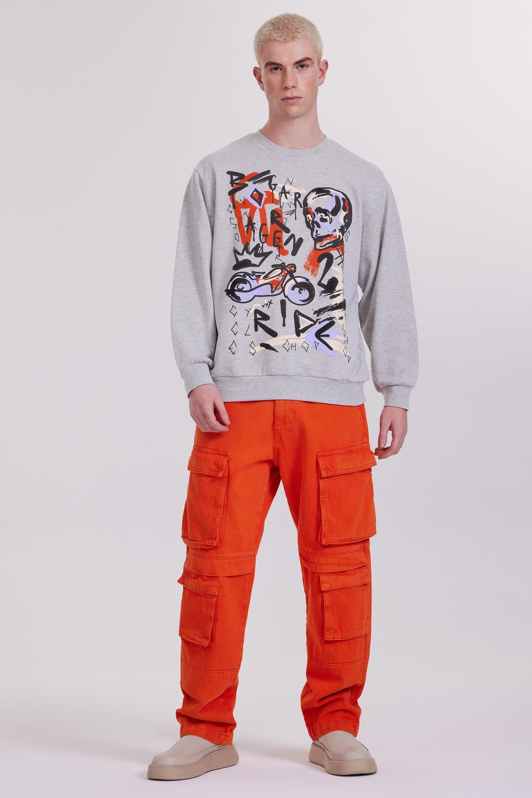 Kabartma Baskılı Melanj Erkek Sweatshirt