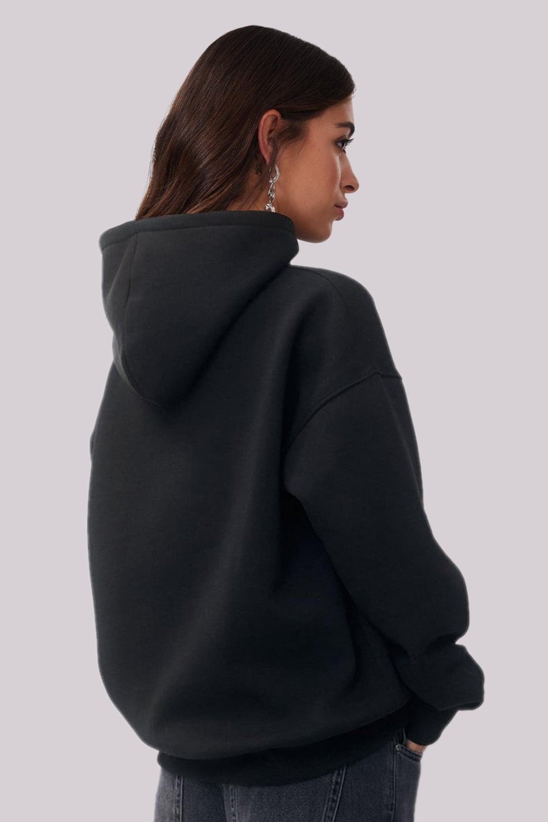 Motor Nakışlı Kadın Siyah Kapüşonlu Hoodie