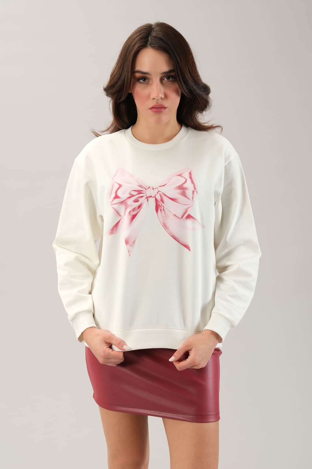Ekru Fiyonk Baskılı Sweatshirt