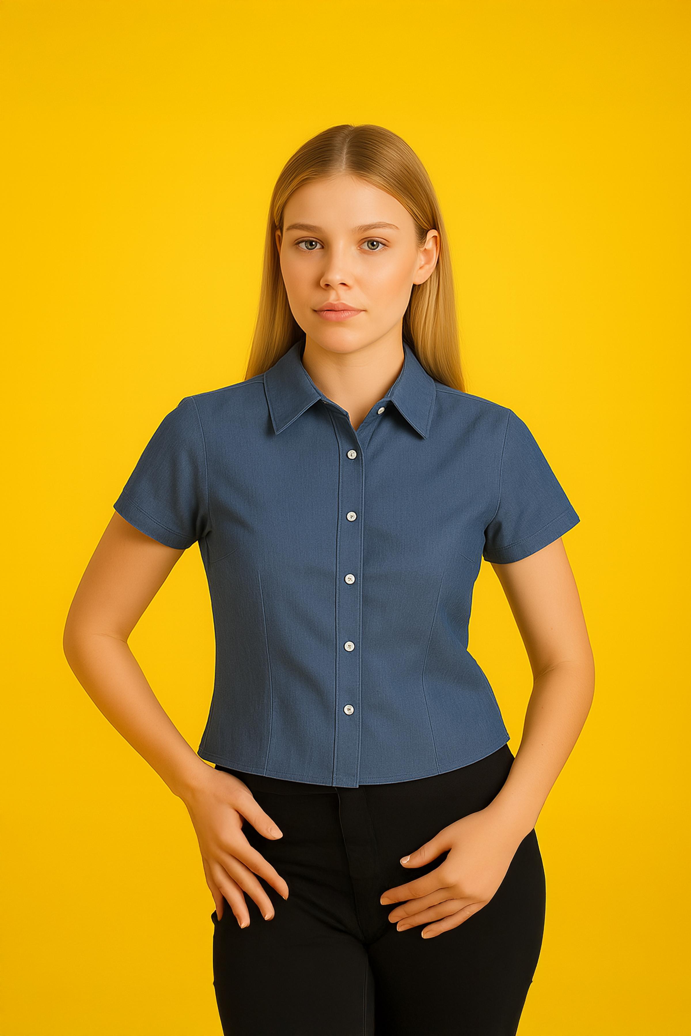 Tencel Kısa Kollu Denim Gömlek