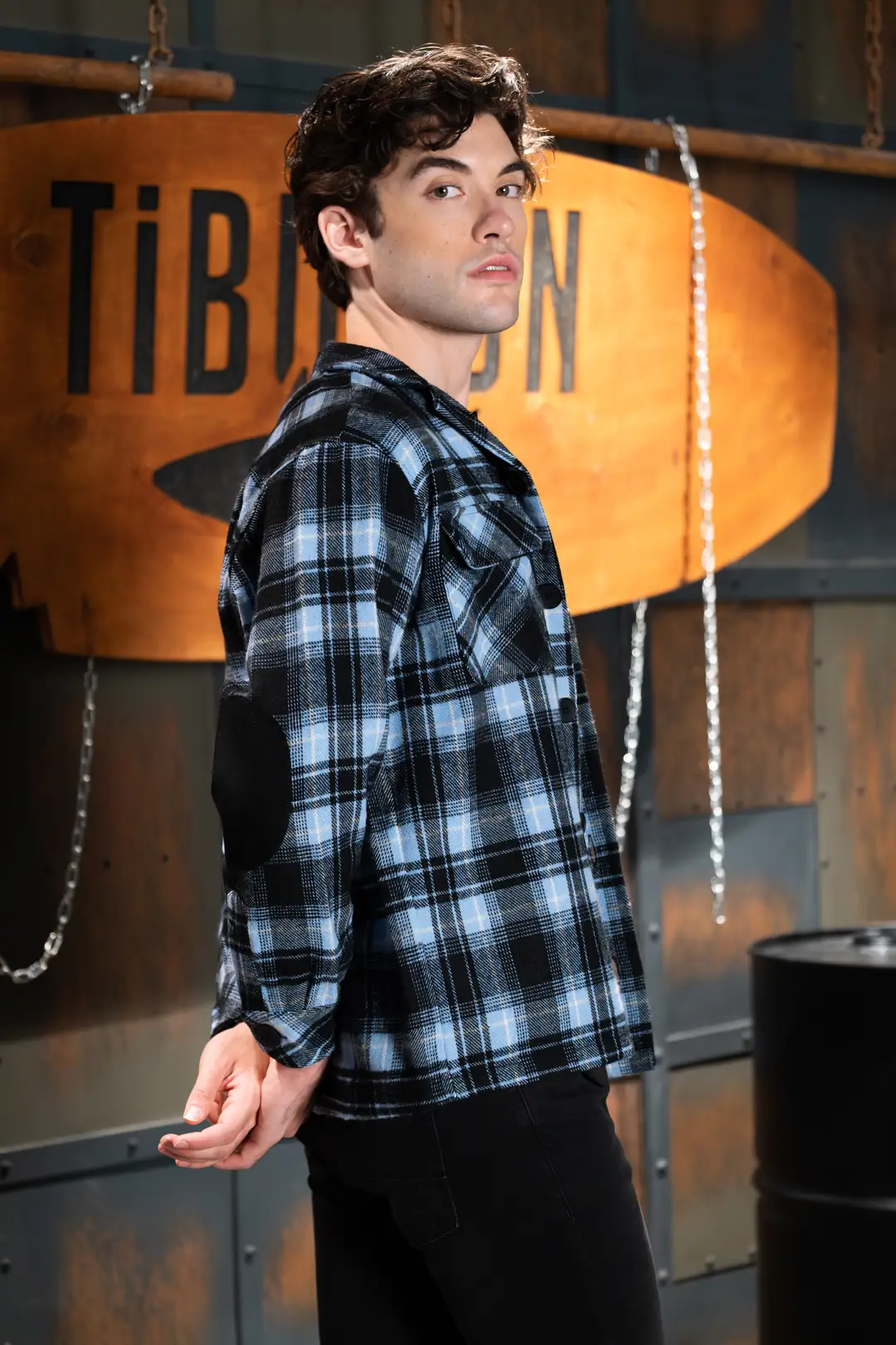 Yünlü Mavi Ekoseli Erkek Oduncu Gömlek