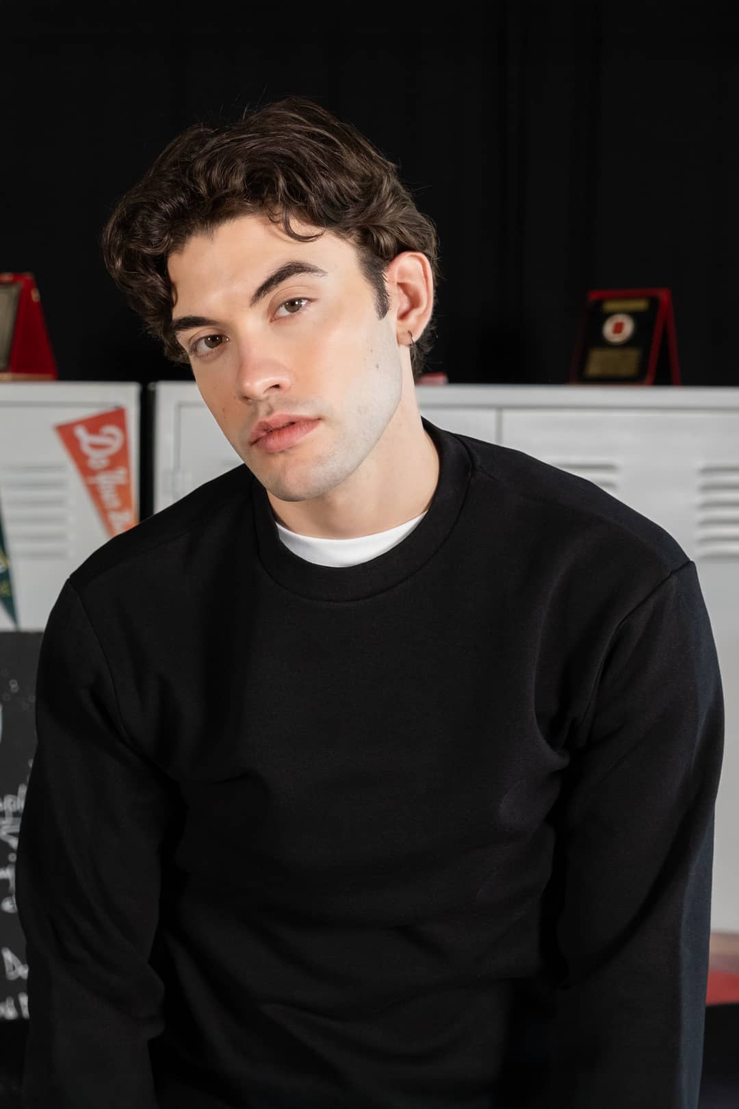 Erkek Siyah Bisiklet Yaka Basic Sweatshirt