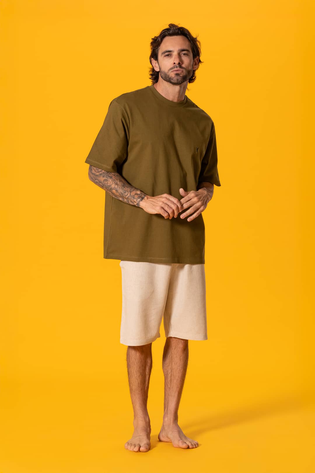 Bisiklet Yaka Haki Oversize Tişört