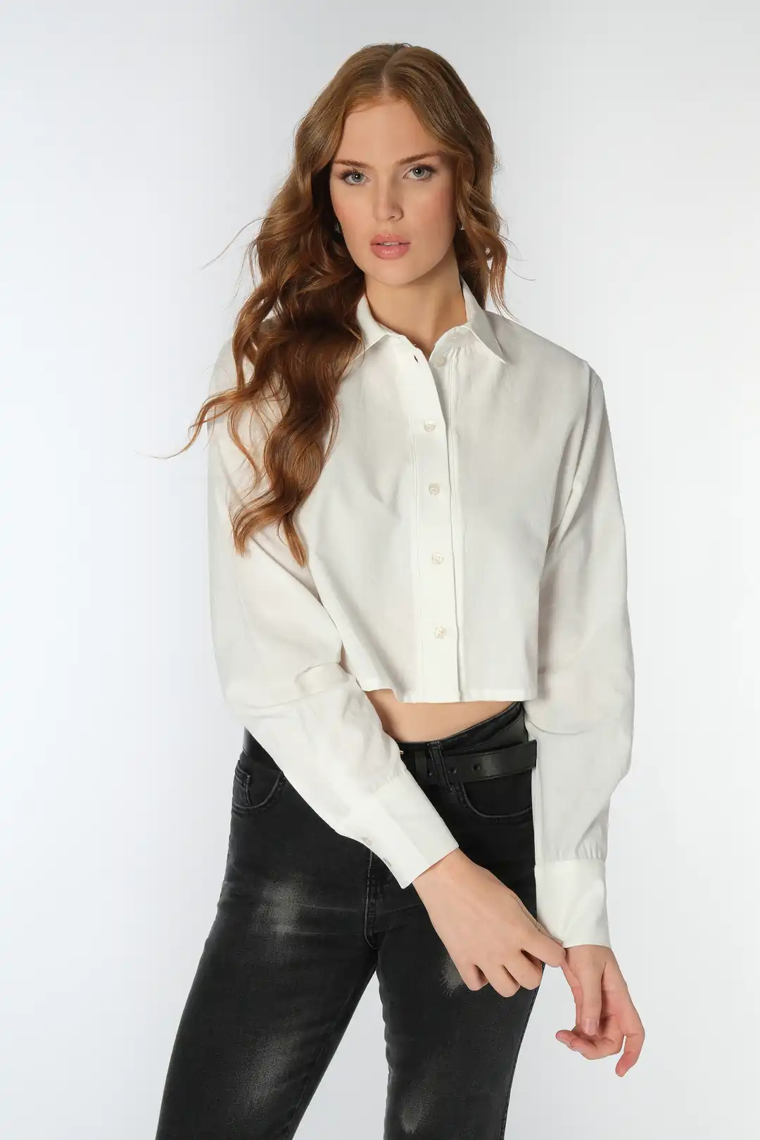 Beyaz Crop Gömlek