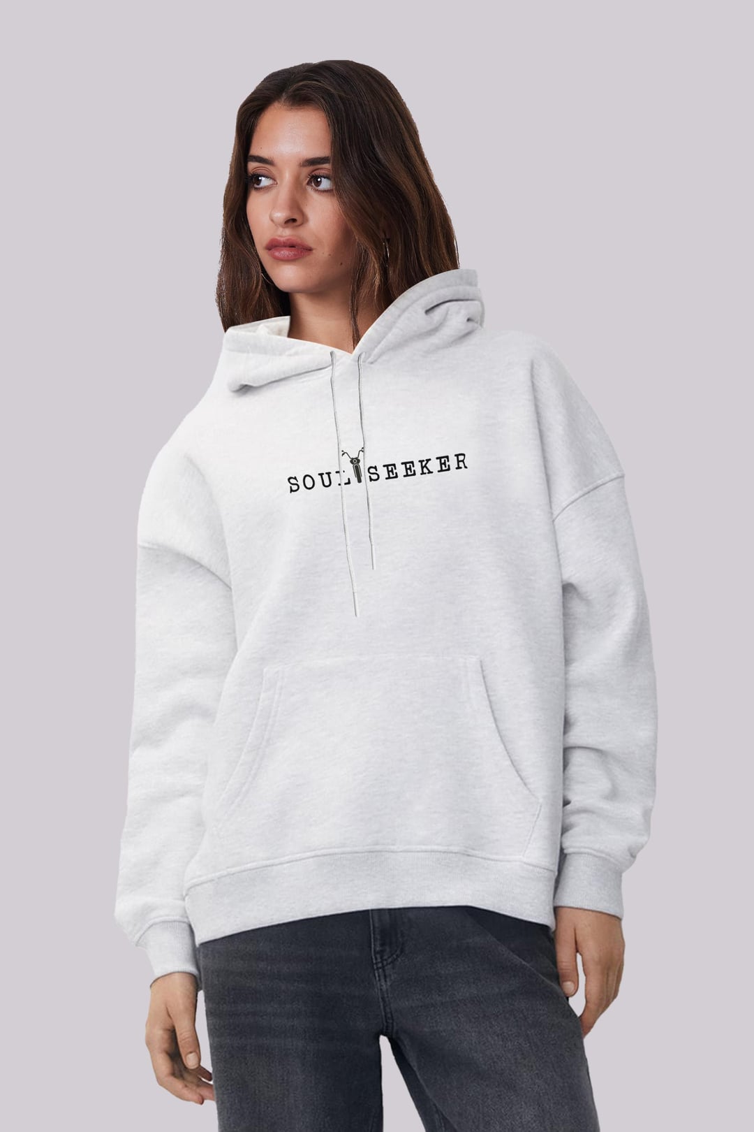 Nakışlı Melanj Kadın Oversize Hoodie