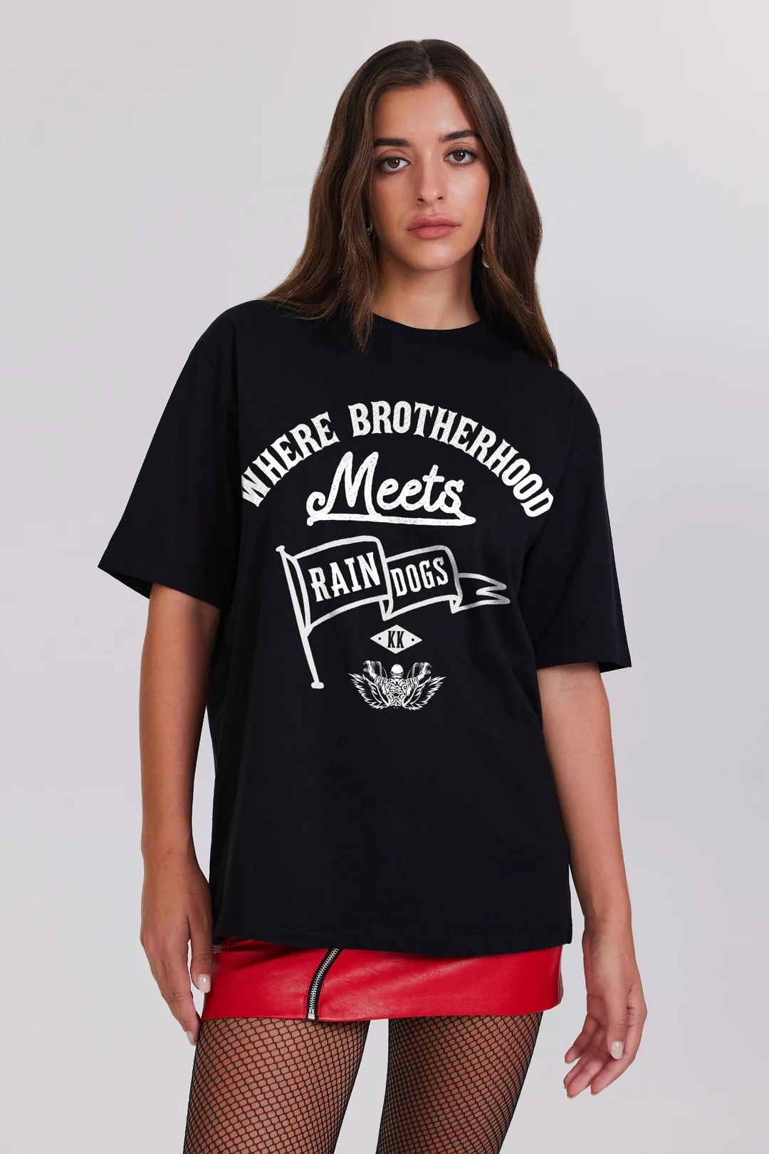 Rain Dogs Önü Slogan Baskılı Siyah Kadın Tişört