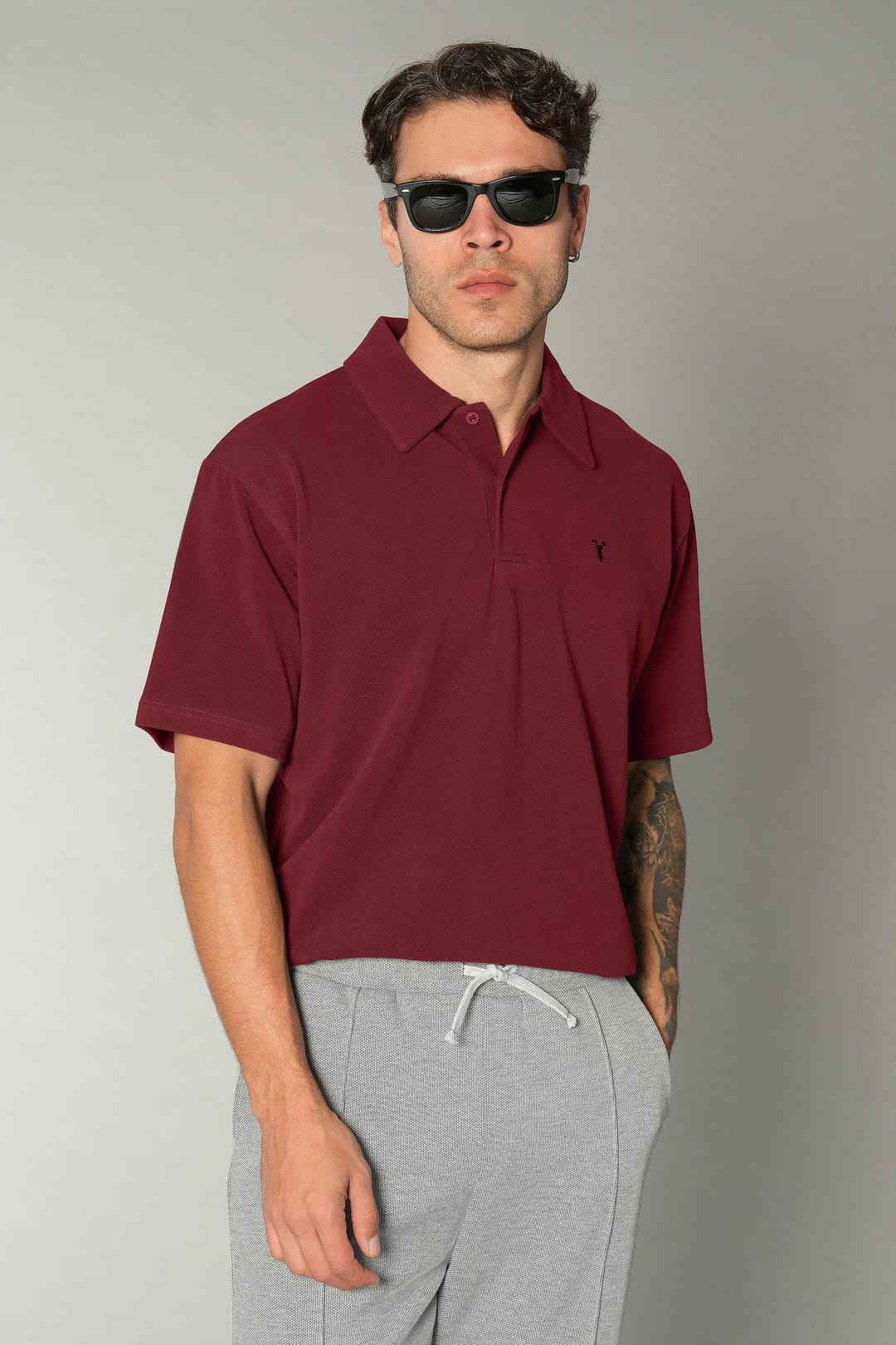 Bordo Dokulu Polo Yaka Tshirt