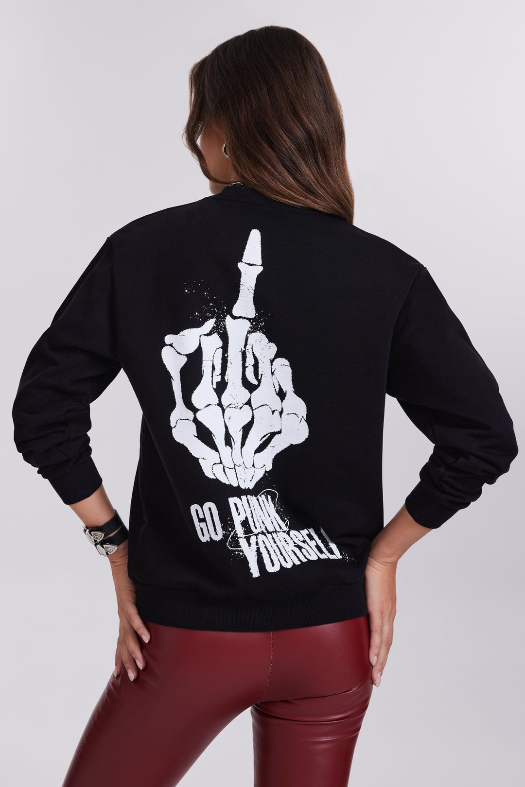 Slogan Baskılı Siyah Kadın Sweatshirt