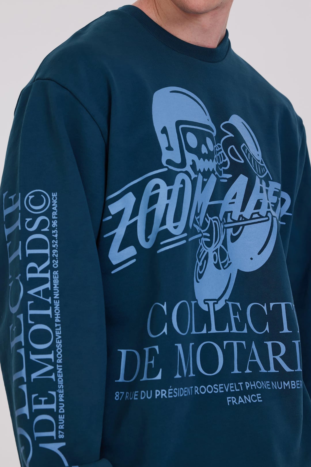 Petrol Mavi Baskılı Erkek Sweatshirt