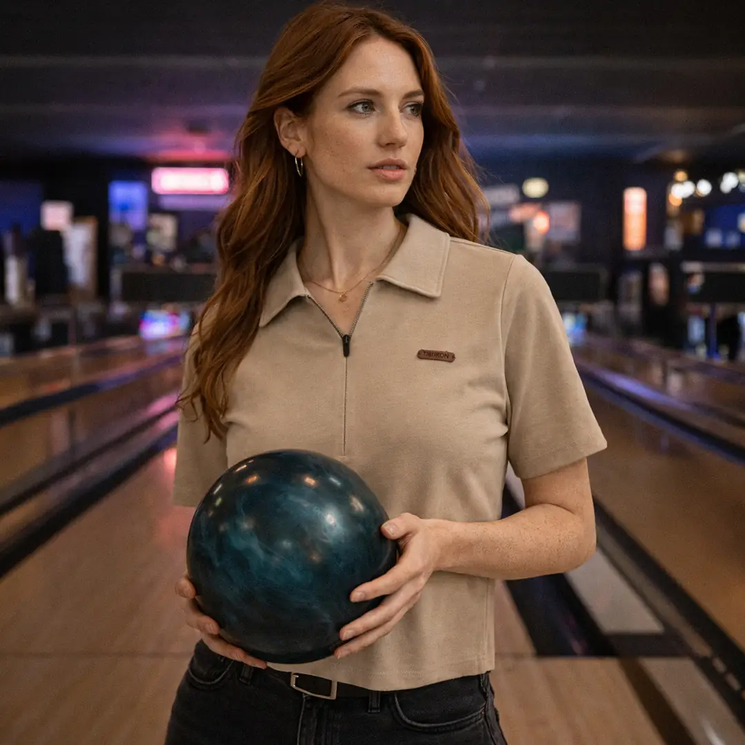 Bej Fermuarlı Polo Yaka Tişört