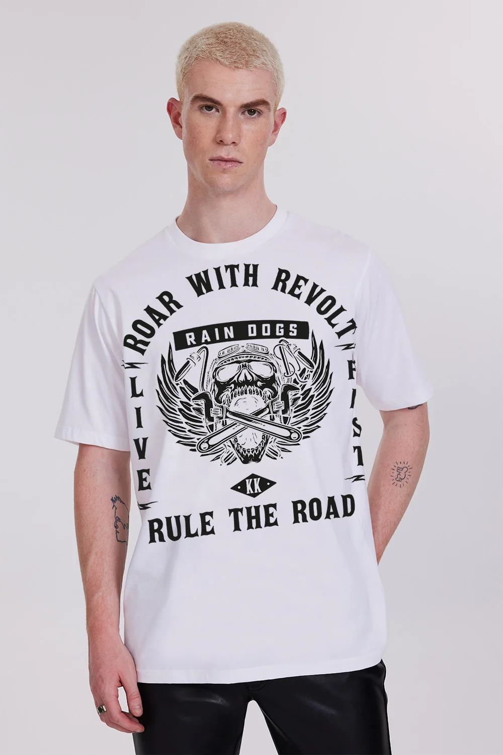 Rain Dogs Kuru Kafa Baskılı Beyaz Erkek Tişört