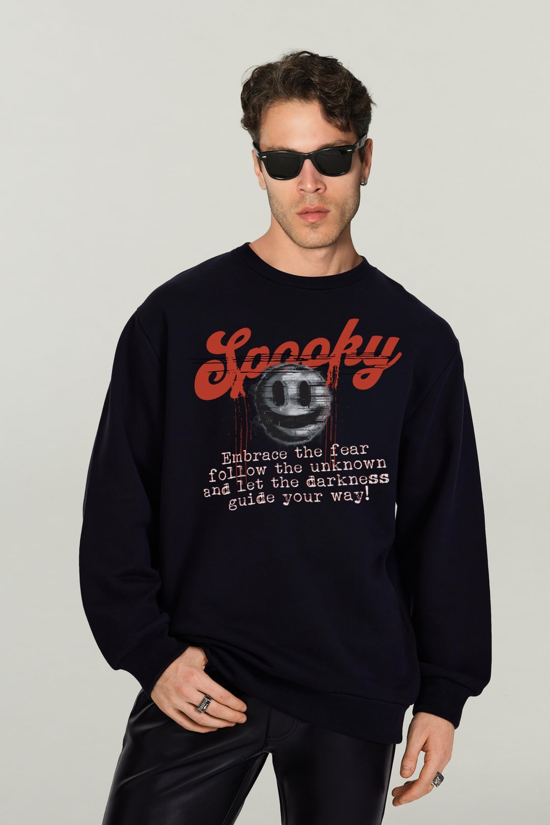 Spooky Baskılı Siyah Sweatshirt