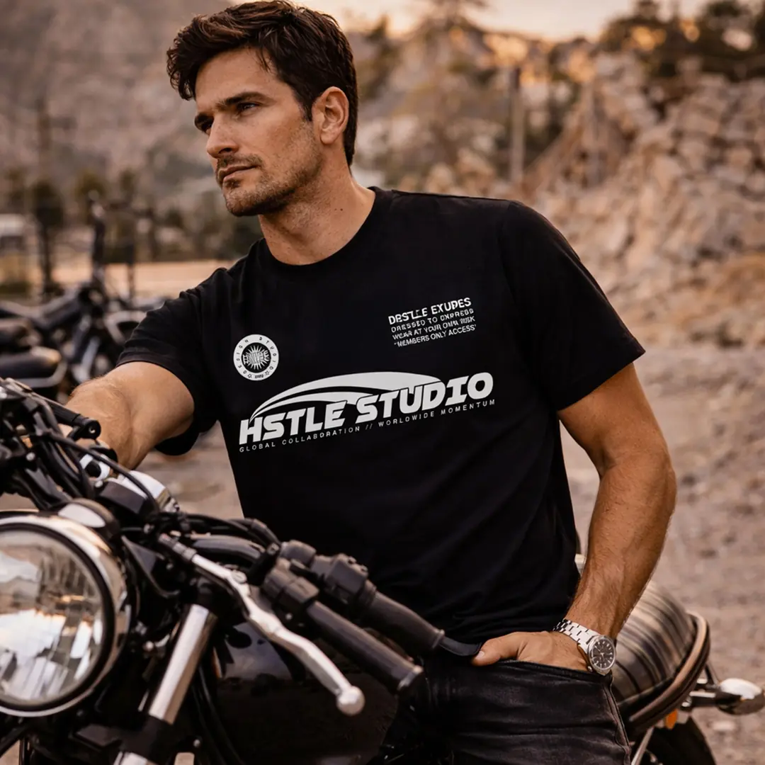 Slogan Baskılı Erkek Siyah Regular Tişört