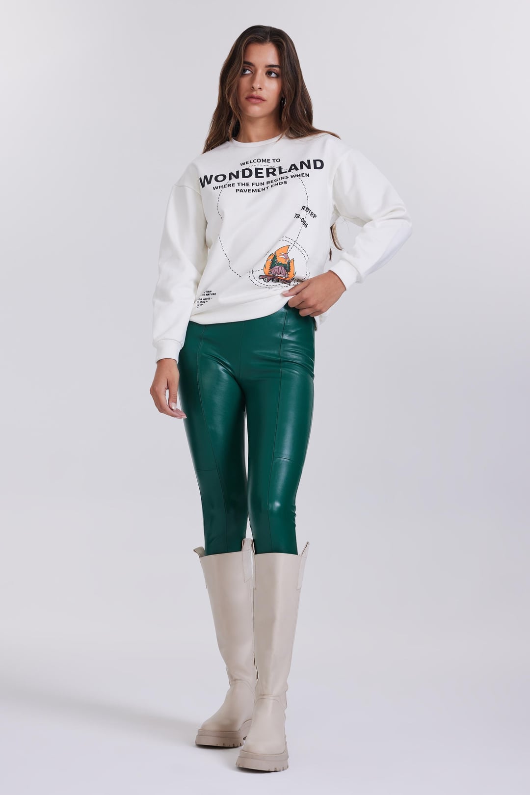 Baskılı Beyaz Kadın Sweatshirt