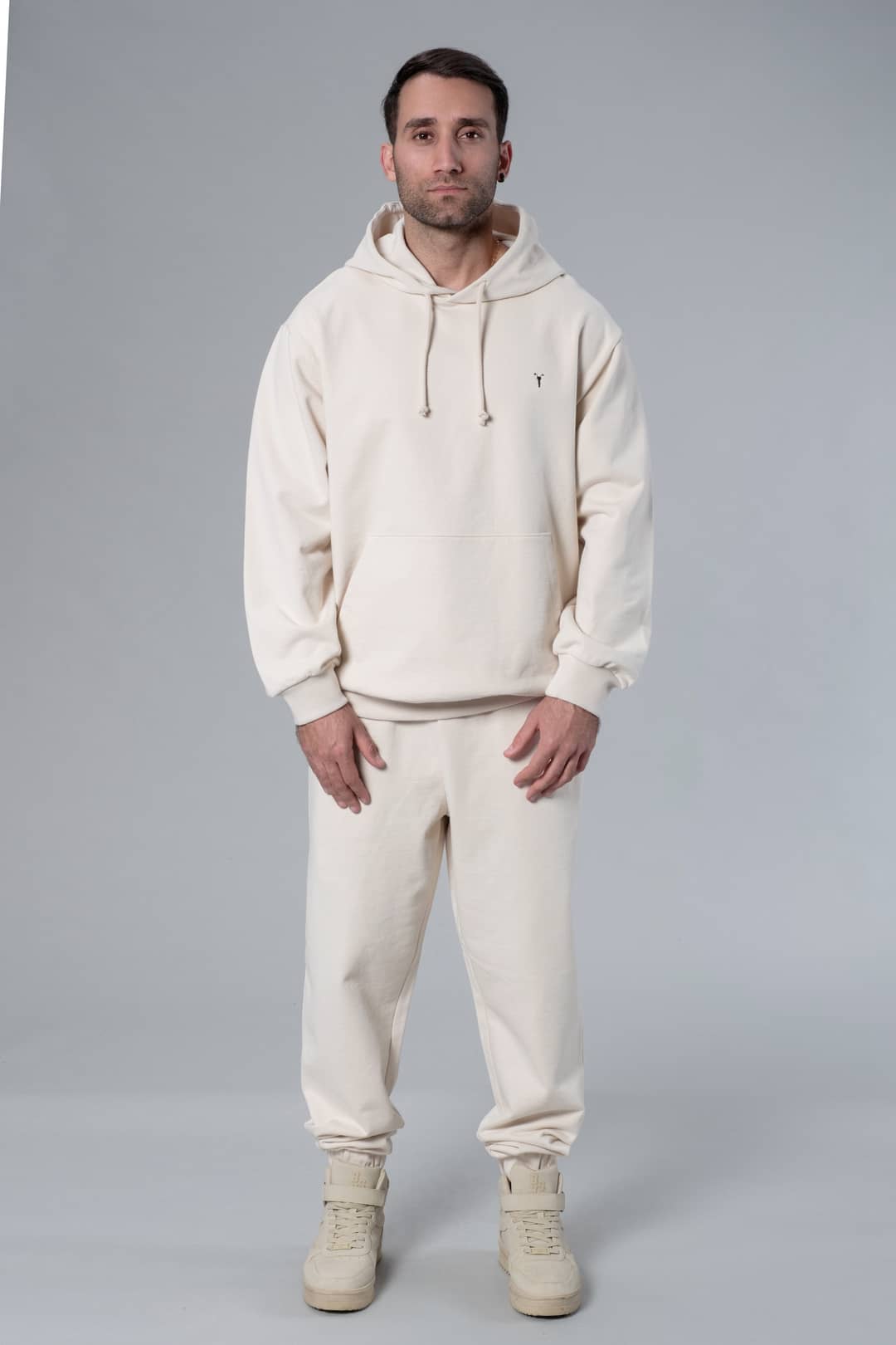 Kapüşonlu Oversize Ekru Hoodie