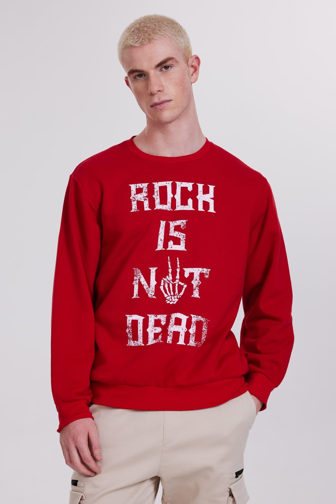 Slogan Yazı Baskılı Erkek Kırmızı Sweatshirt