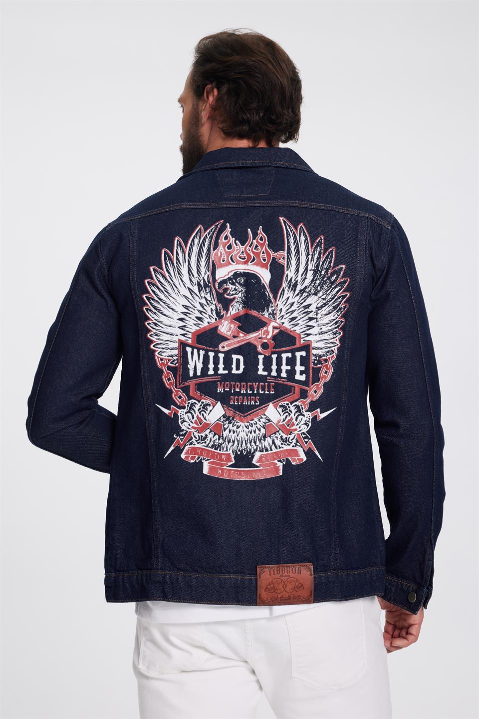 Sırt Baskılı Erkek Kot Ceket